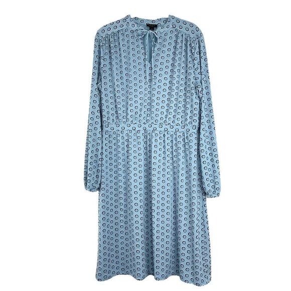 Ann Taylor Tie Neck dot Printed Dress Sz M Blue - Picture 1 of 6